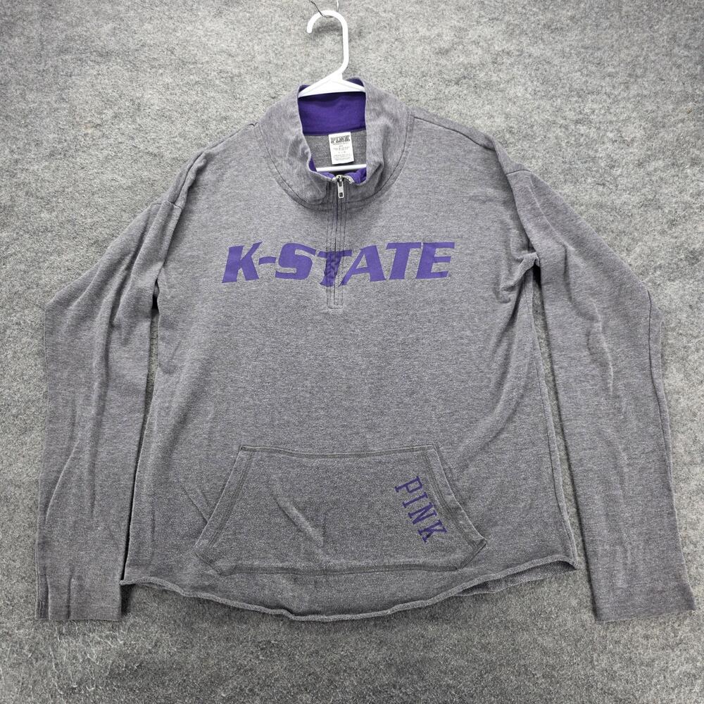 Kansas State Wildcats Sweater Womens Large Gray Purple NCAA College Quarter Zip
